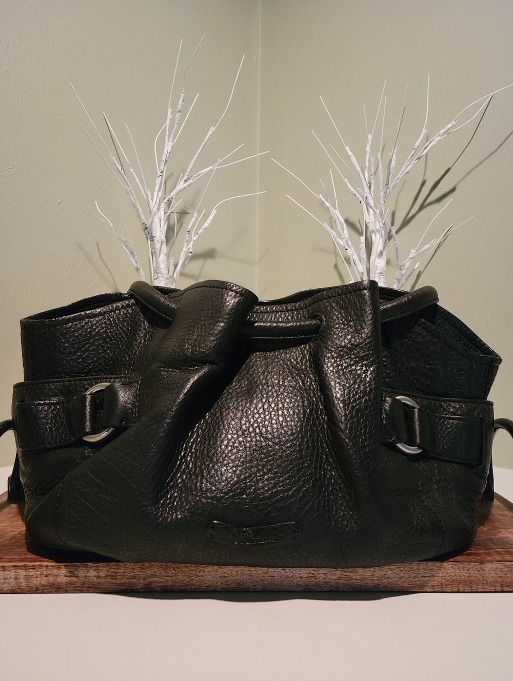 Cole Haan Large Black Pebbled Soft Leather Hobo Bag Double Carry Handle Vintage